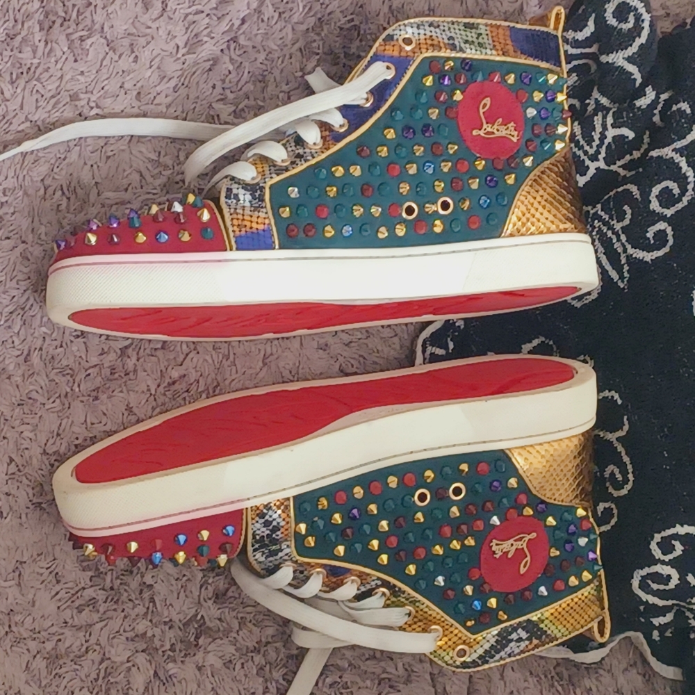 Christian Louboutin High Top Laminato Dino Spikes Yang Louis Muti-color  Size 10 - Picture 4 of 16